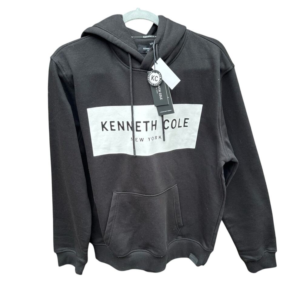 NWT New Kenneth Cole Mens Large Black Mobility Fleece Hoodie Hooded Sweatshirt